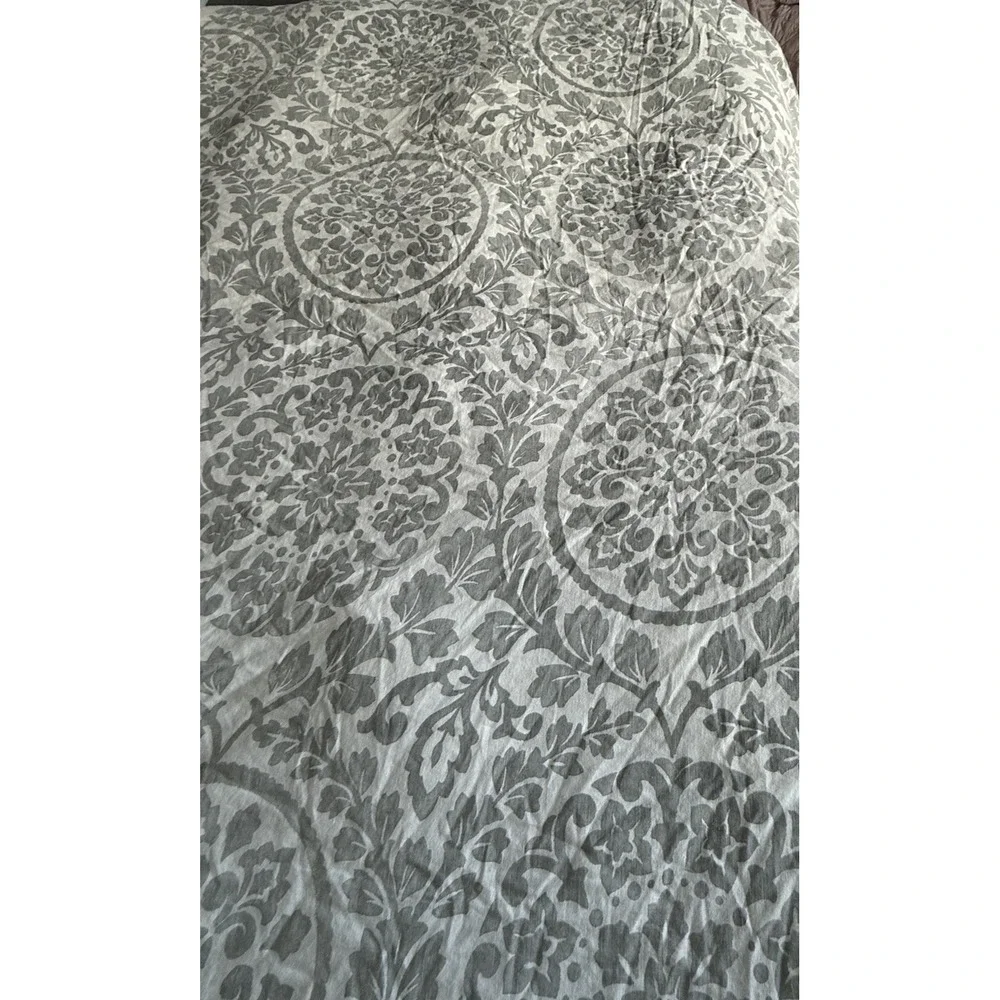 Pottery Barn‎ Ana Medallion Cotton Linen Duvet Cover Grey White Full/Queen